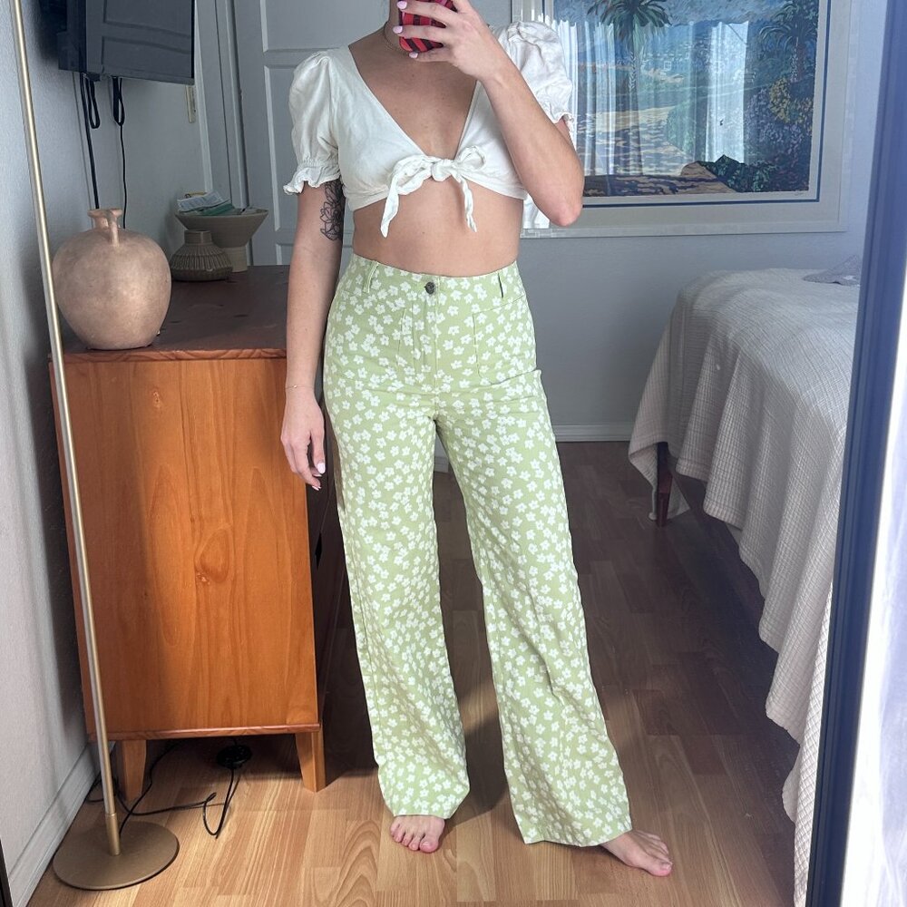 NWT Roxy Retro High Waisted Flare Pants Flowers Spring Girly - 26